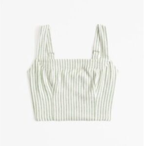 MATCHING SET Green and White Ribbed Crop Tank Top & Skort